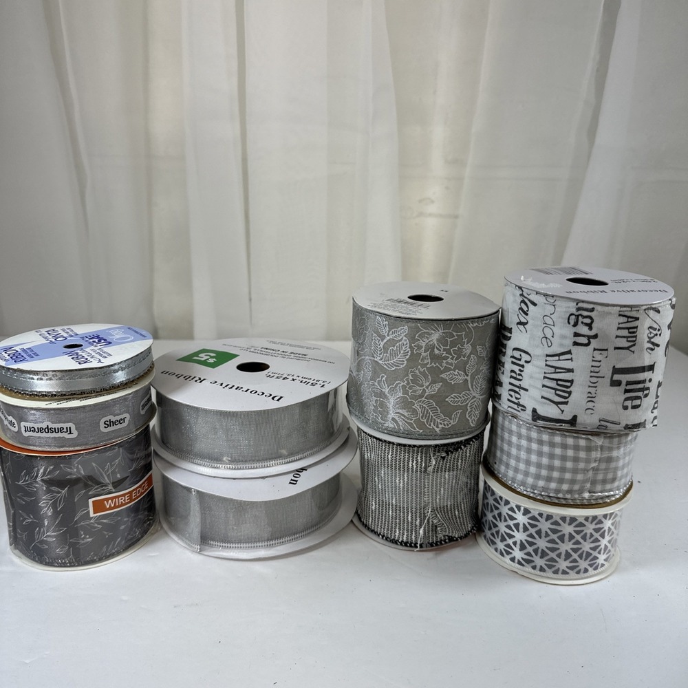 Silver Gray Variety Of Ribbon Lot Of 10